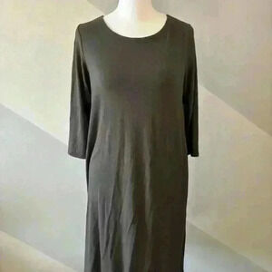 Eileen Fisher Petite Brown cozy Viscose Jersey Dress 3/4 Sleeve Size PP 0-2